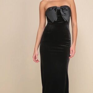 NWT Lulu's Velvet Black Strapless Dress with Satin Bow